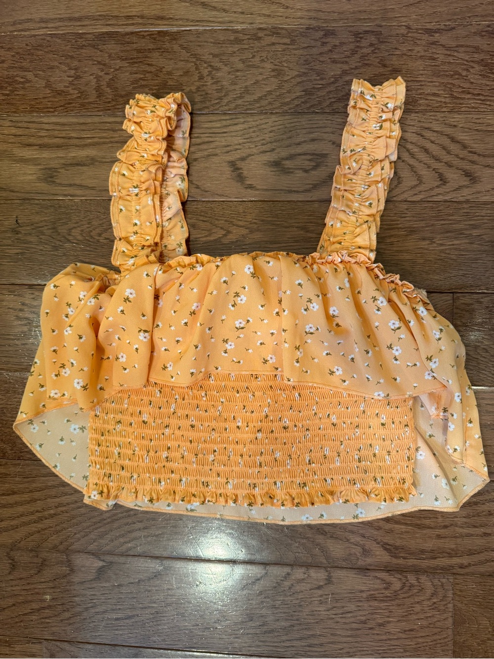 Forever 21 floral smocked tank top with flowy overlay - orange L
